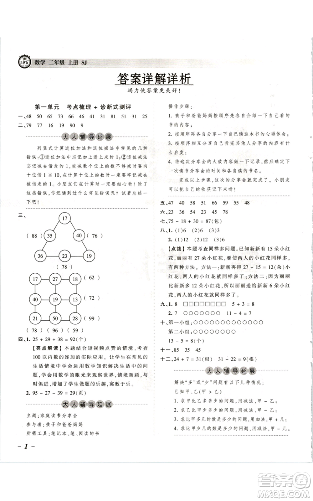 江西人民出版社2021王朝霞考點梳理時習卷二年級上冊數(shù)學蘇教版參考答案