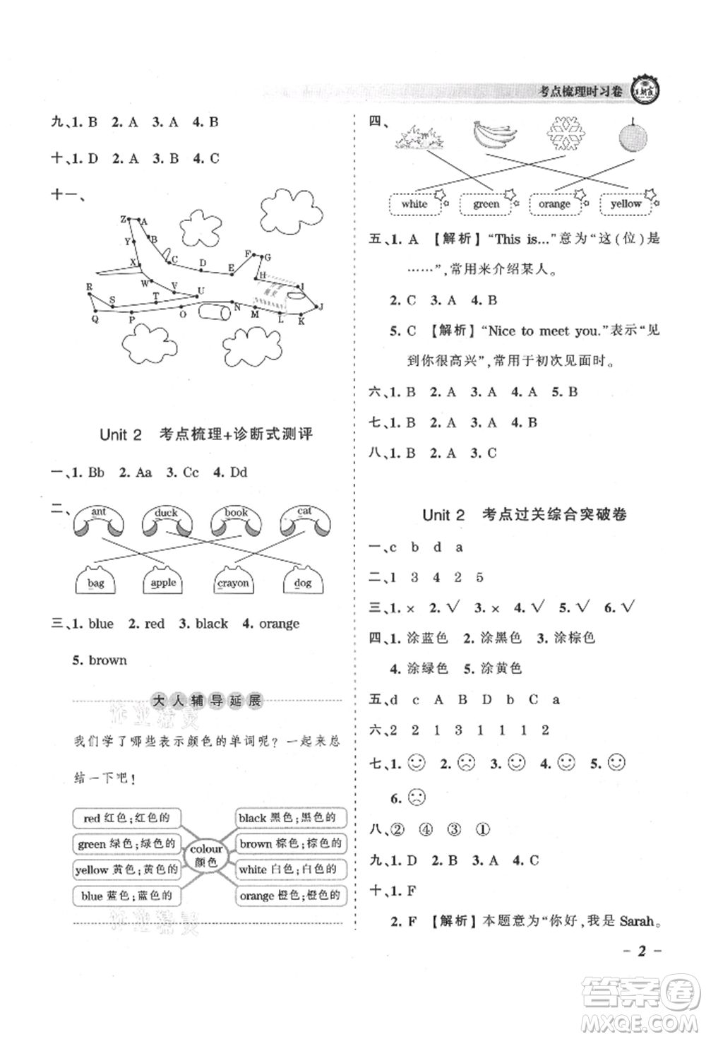江西人民出版社2021王朝霞考點(diǎn)梳理時(shí)習(xí)卷三年級(jí)上冊(cè)英語(yǔ)人教版參考答案
