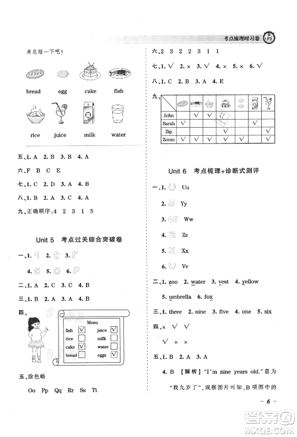 江西人民出版社2021王朝霞考點(diǎn)梳理時(shí)習(xí)卷三年級(jí)上冊(cè)英語(yǔ)人教版參考答案