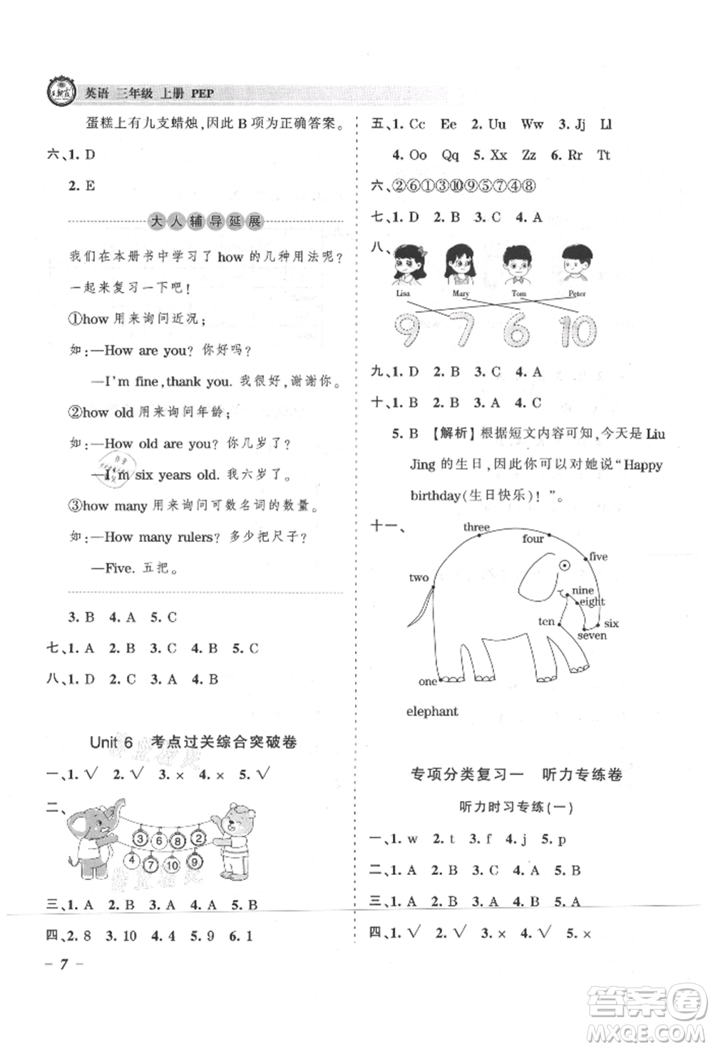 江西人民出版社2021王朝霞考點(diǎn)梳理時(shí)習(xí)卷三年級(jí)上冊(cè)英語(yǔ)人教版參考答案