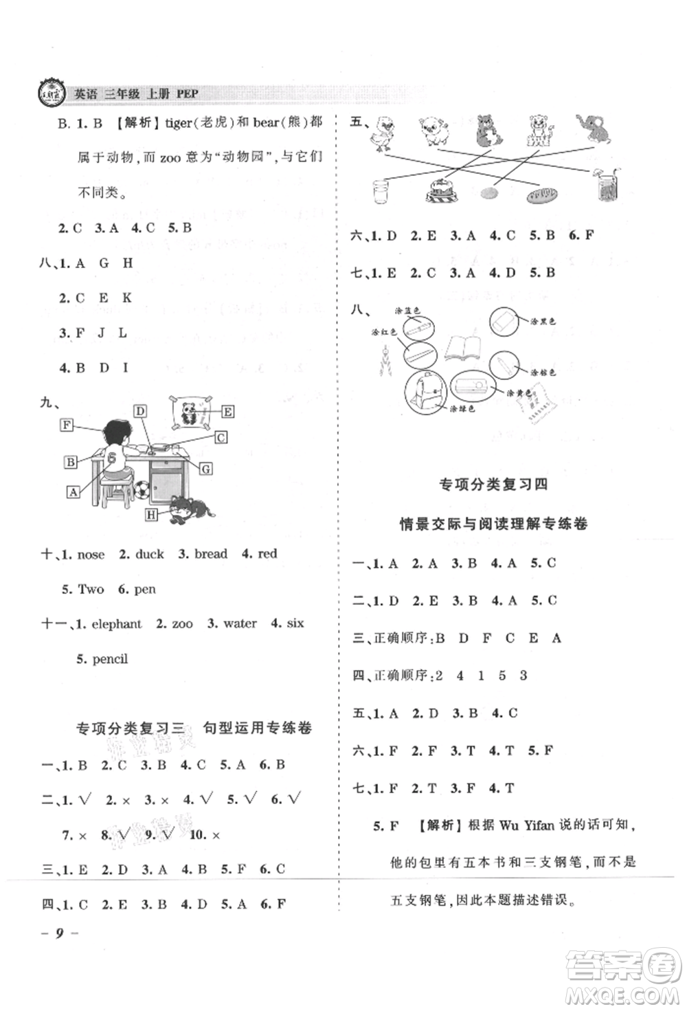 江西人民出版社2021王朝霞考點(diǎn)梳理時(shí)習(xí)卷三年級(jí)上冊(cè)英語(yǔ)人教版參考答案