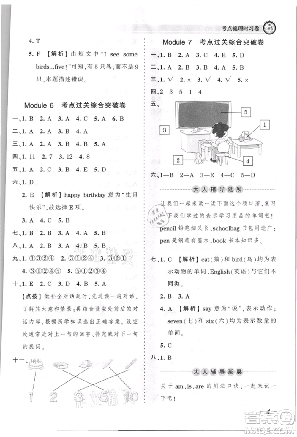 江西人民出版社2021王朝霞考點梳理時習卷三年級上冊英語外研版參考答案