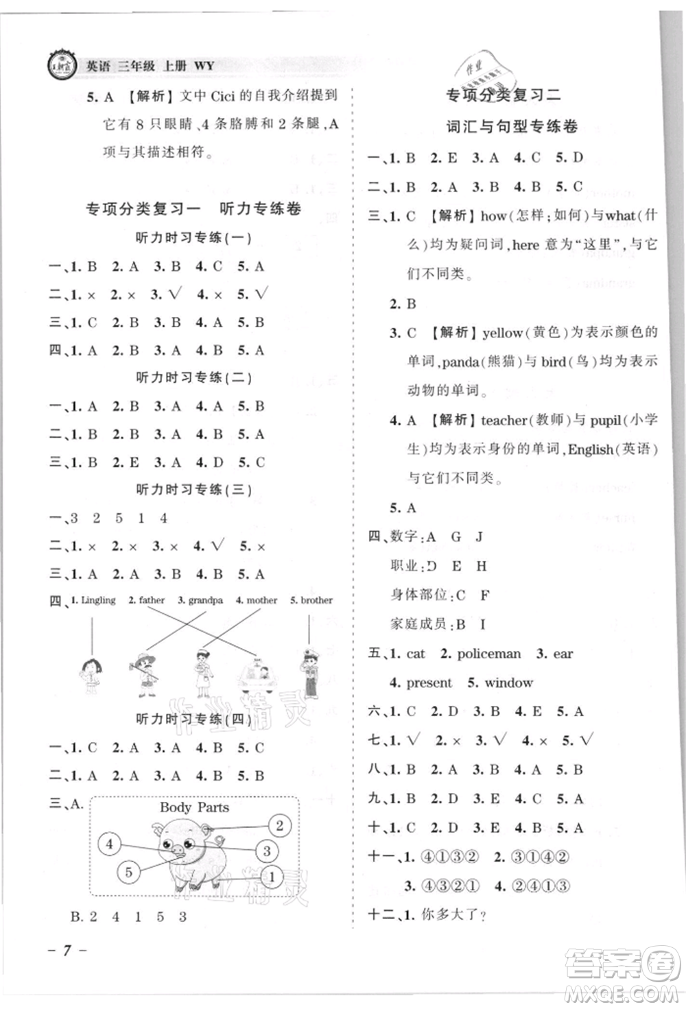 江西人民出版社2021王朝霞考點梳理時習卷三年級上冊英語外研版參考答案