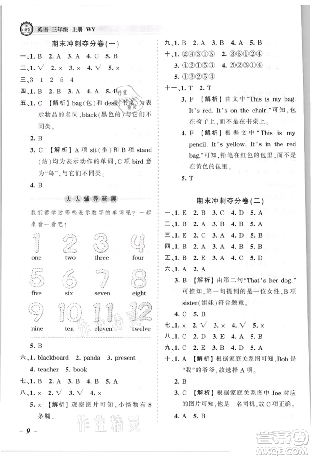 江西人民出版社2021王朝霞考點梳理時習卷三年級上冊英語外研版參考答案