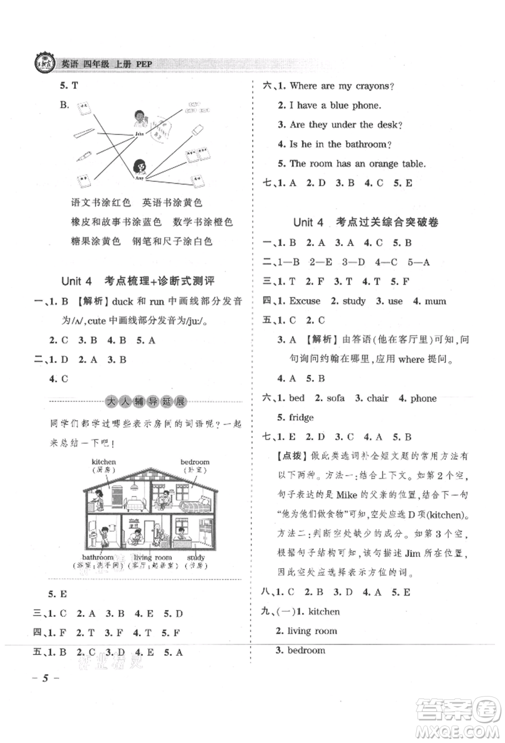 江西人民出版社2021王朝霞考點(diǎn)梳理時(shí)習(xí)卷四年級(jí)上冊(cè)英語(yǔ)人教版參考答案