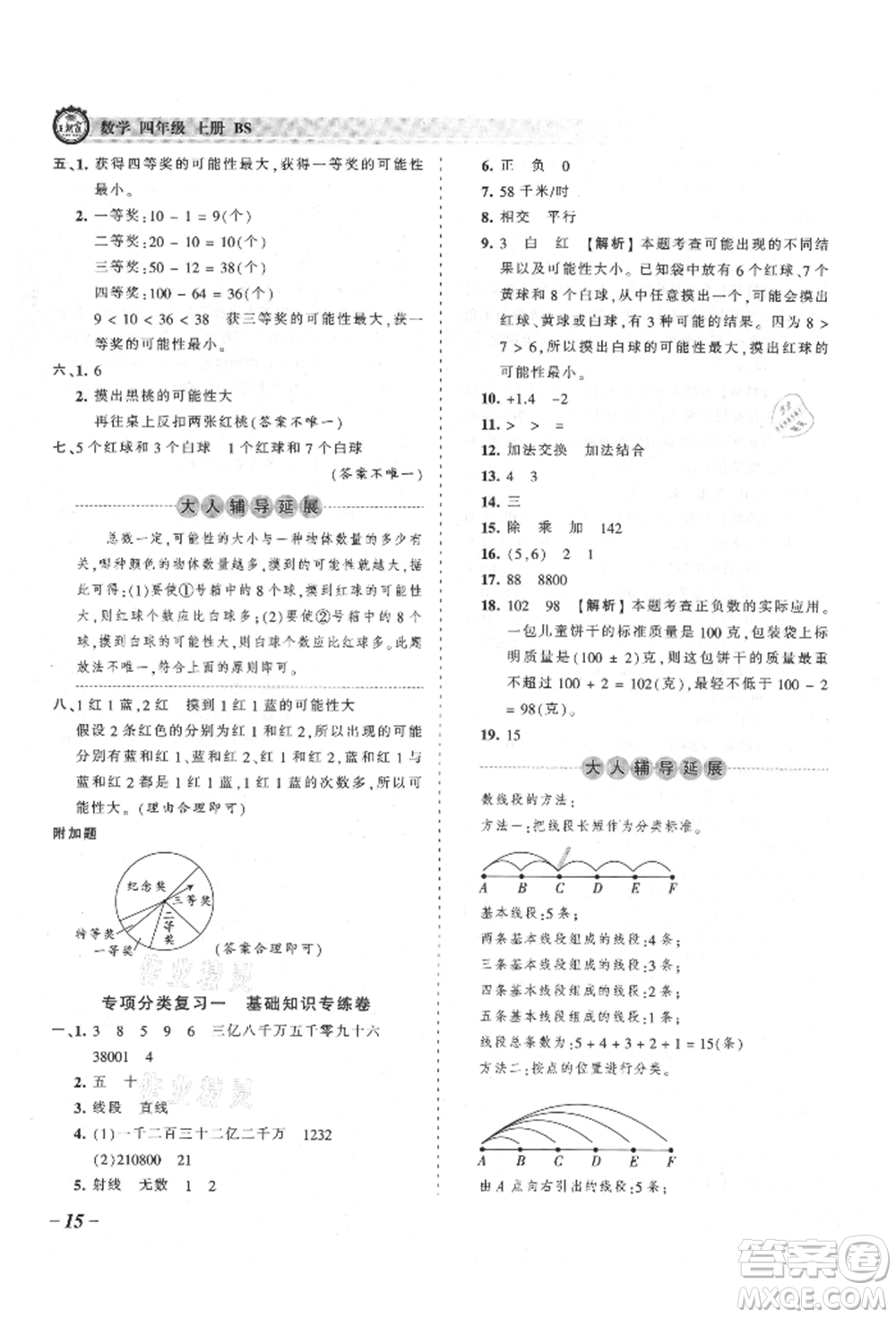 江西人民出版社2021王朝霞考點梳理時習卷四年級上冊數學北師大版參考答案