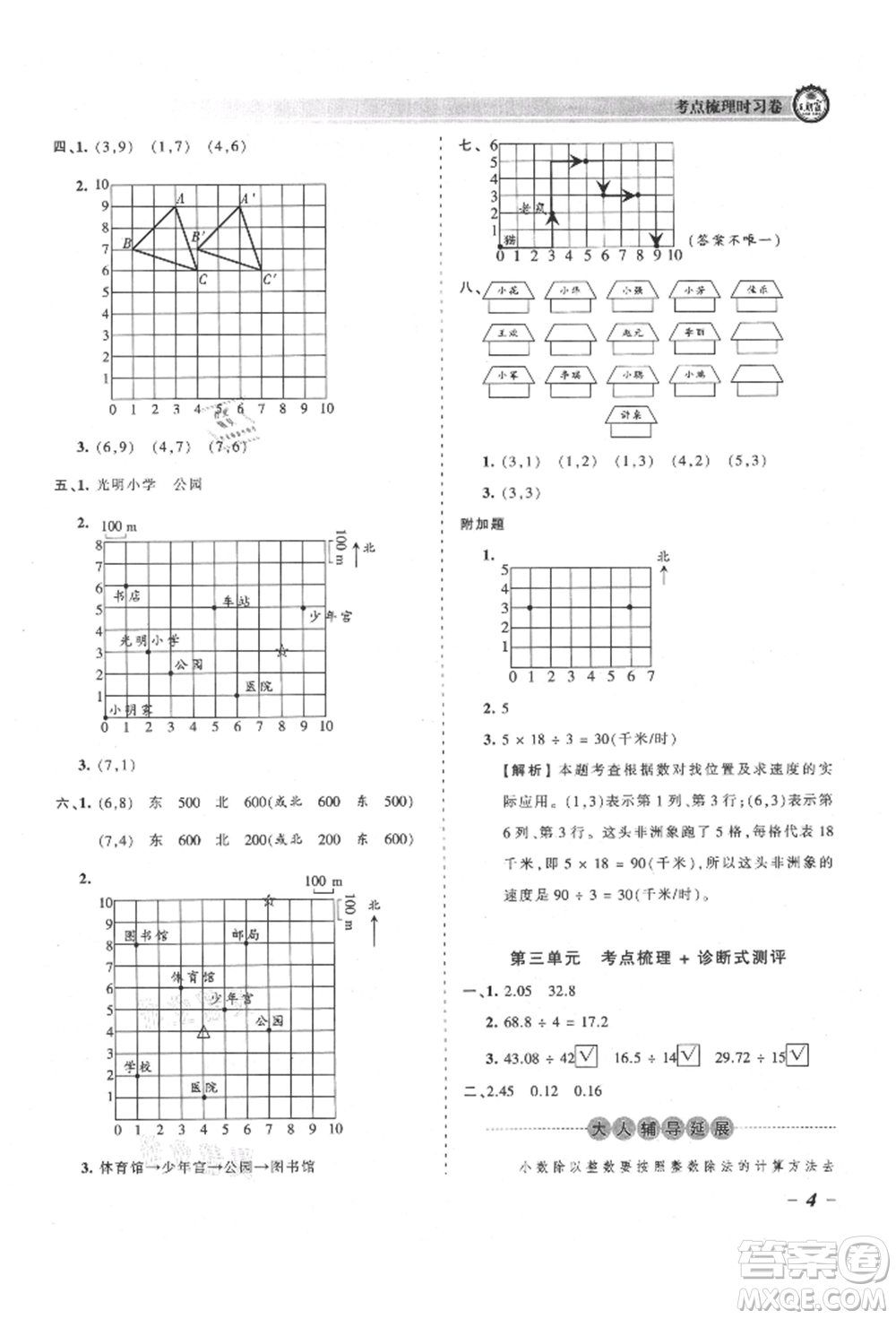 江西人民出版社2021王朝霞考點(diǎn)梳理時(shí)習(xí)卷五年級(jí)上冊(cè)數(shù)學(xué)人教版參考答案