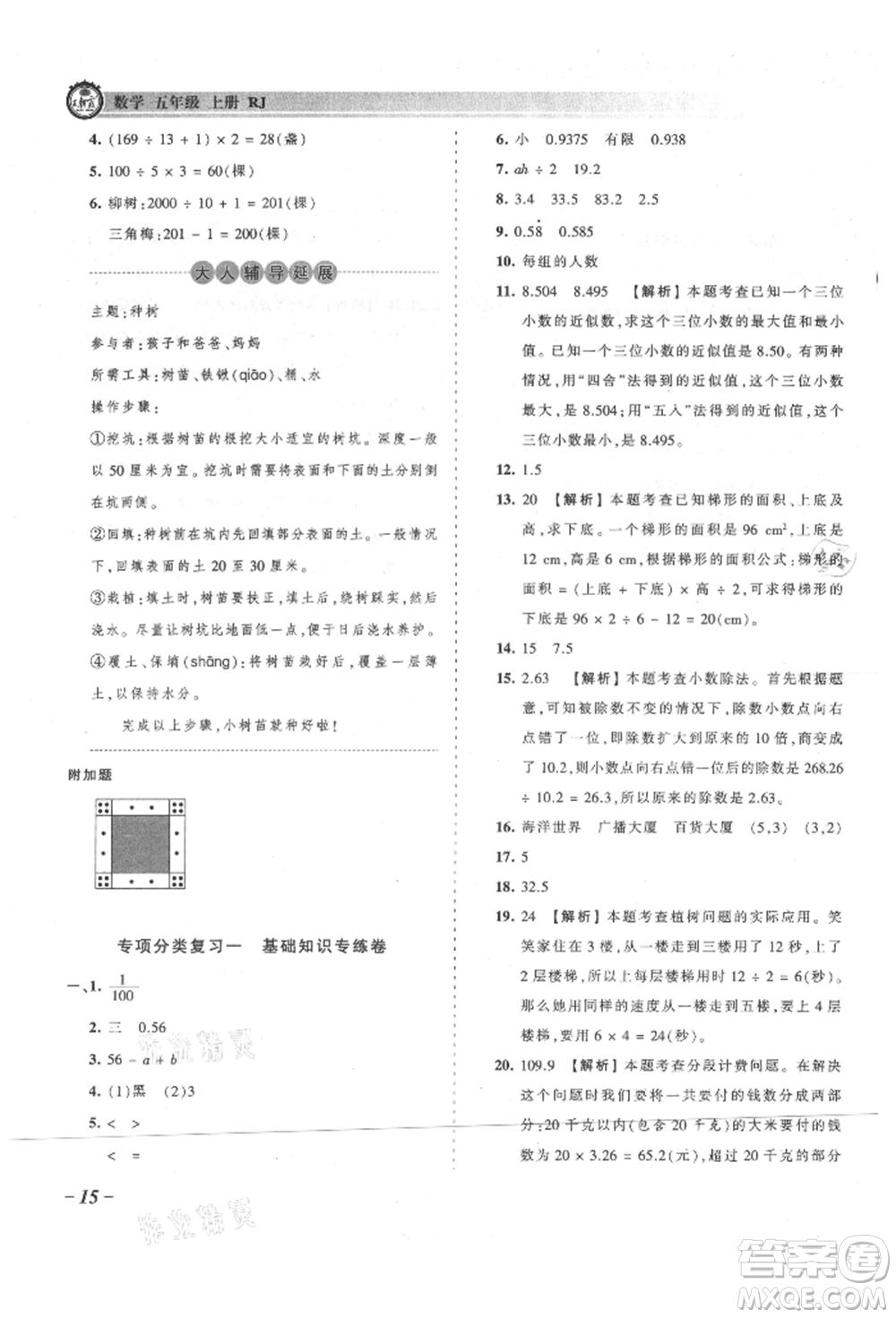 江西人民出版社2021王朝霞考點(diǎn)梳理時(shí)習(xí)卷五年級(jí)上冊(cè)數(shù)學(xué)人教版參考答案