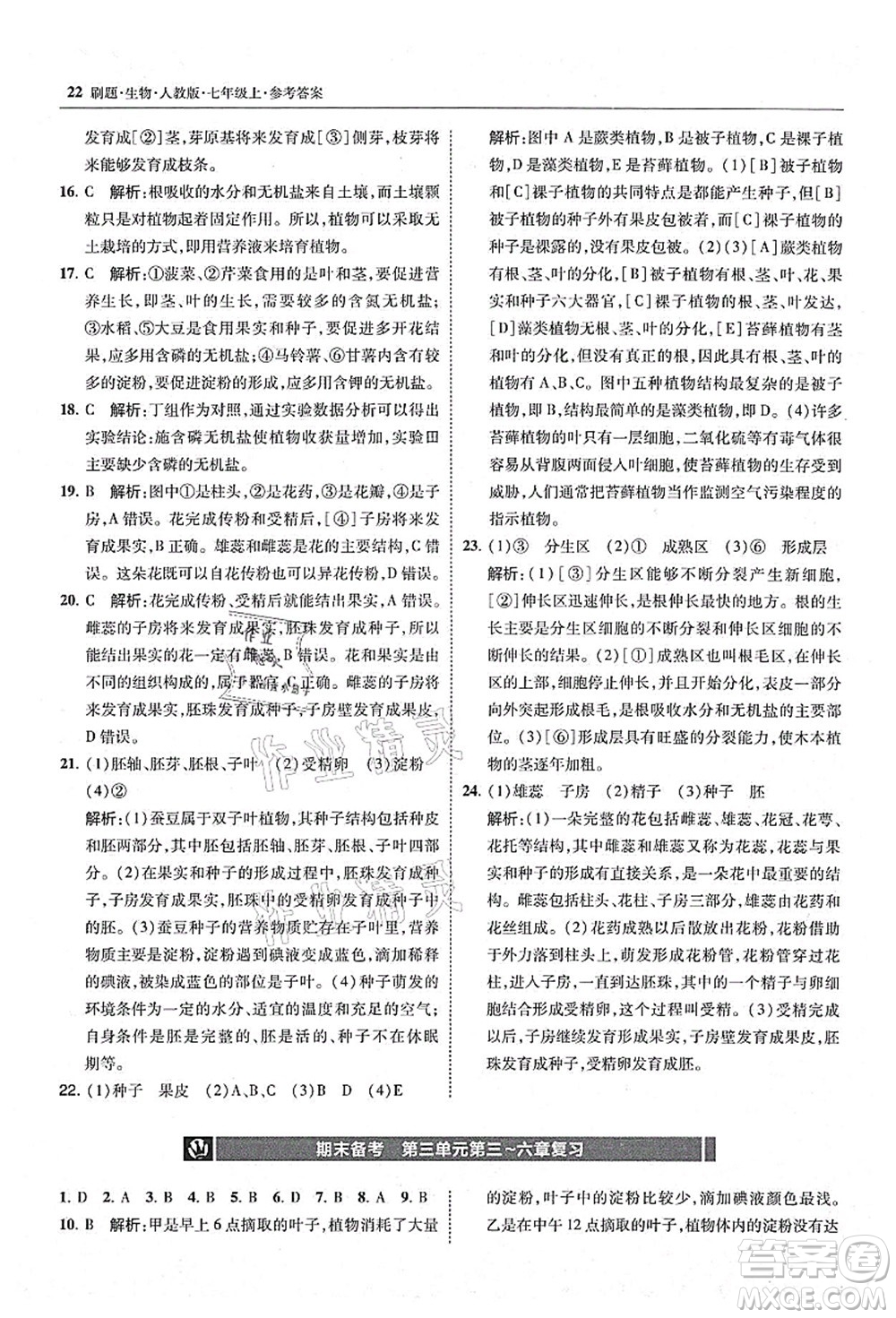 東北師范大學(xué)出版社2021北大綠卡刷題七年級生物上冊人教版答案