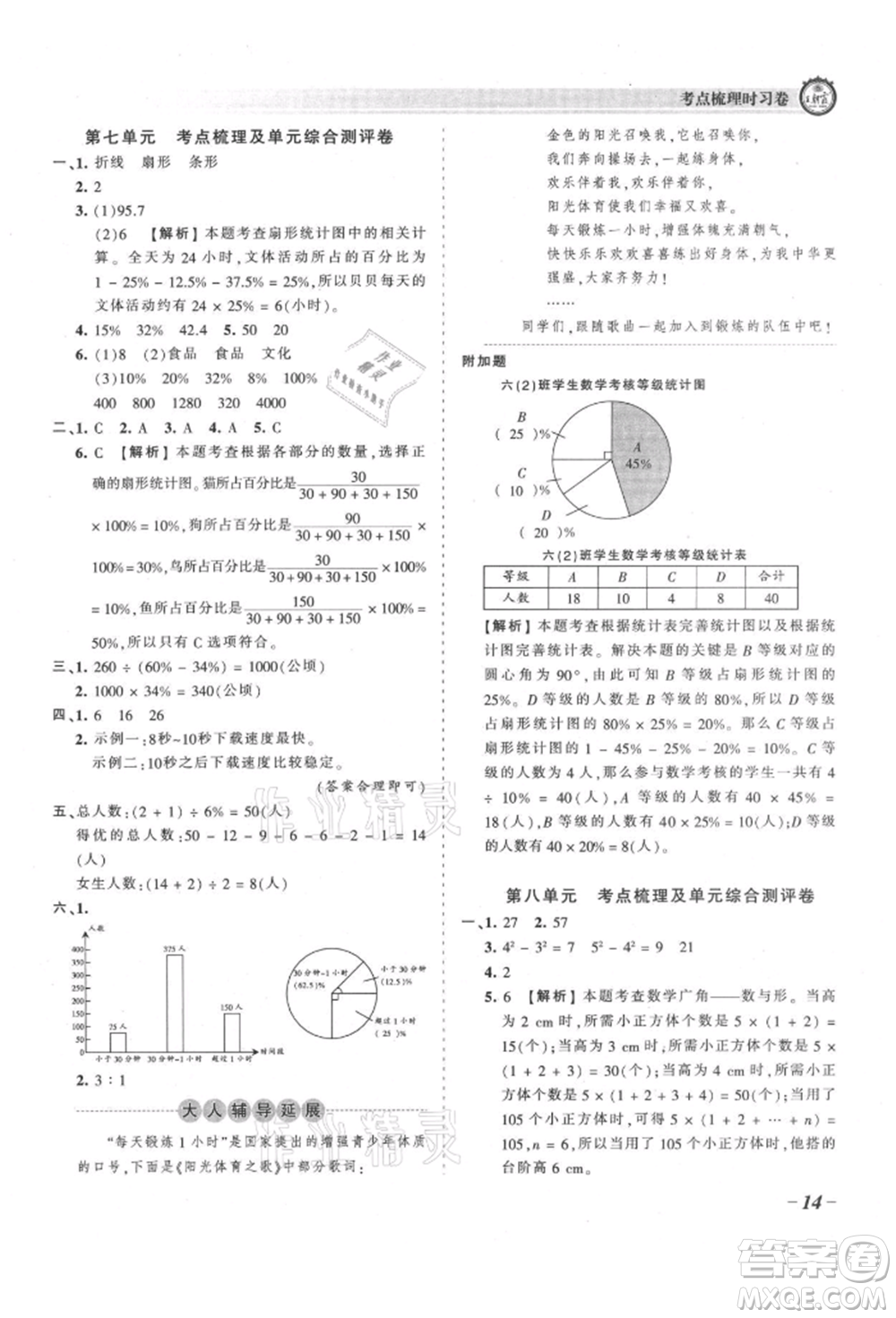 江西人民出版社2021王朝霞考點(diǎn)梳理時(shí)習(xí)卷六年級上冊數(shù)學(xué)人教版參考答案