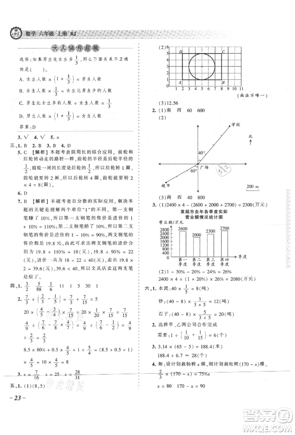江西人民出版社2021王朝霞考點(diǎn)梳理時(shí)習(xí)卷六年級上冊數(shù)學(xué)人教版參考答案