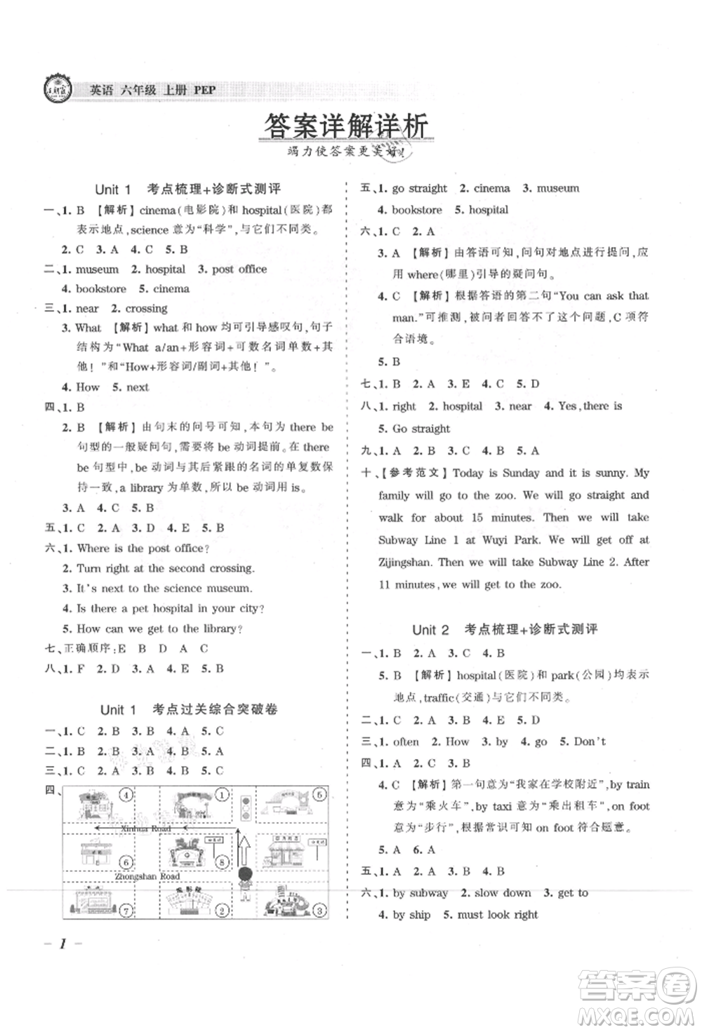 江西人民出版社2021王朝霞考點(diǎn)梳理時(shí)習(xí)卷六年級(jí)上冊(cè)英語人教版參考答案