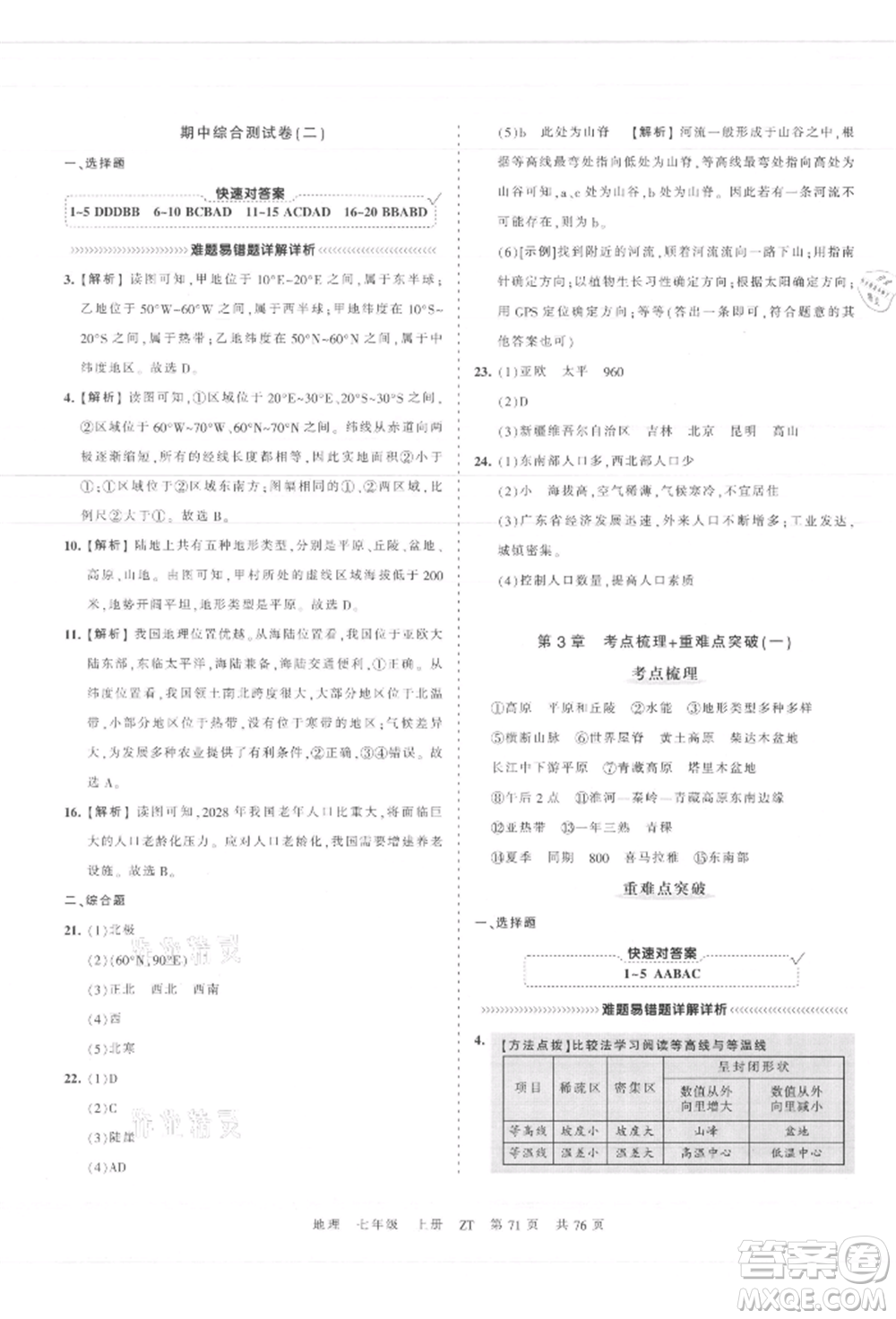 江西人民出版社2021王朝霞考點(diǎn)梳理時(shí)習(xí)卷七年級(jí)上冊(cè)地理中圖版參考答案