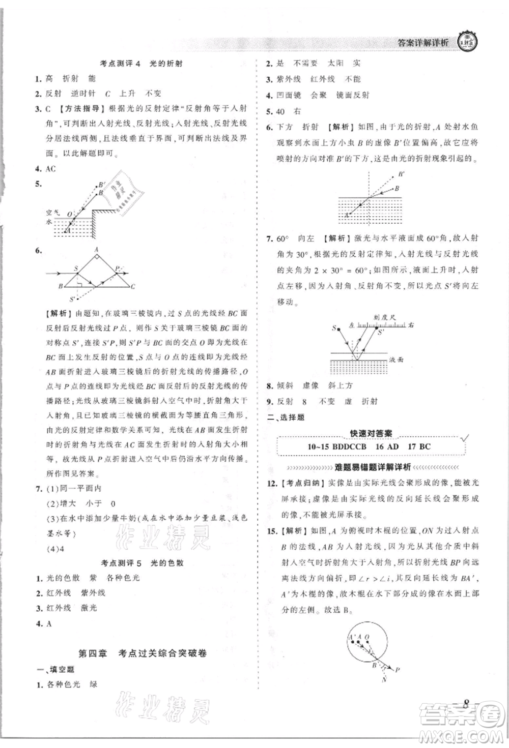 江西人民出版社2021王朝霞考點(diǎn)梳理時(shí)習(xí)卷八年級(jí)上冊物理滬科版參考答案