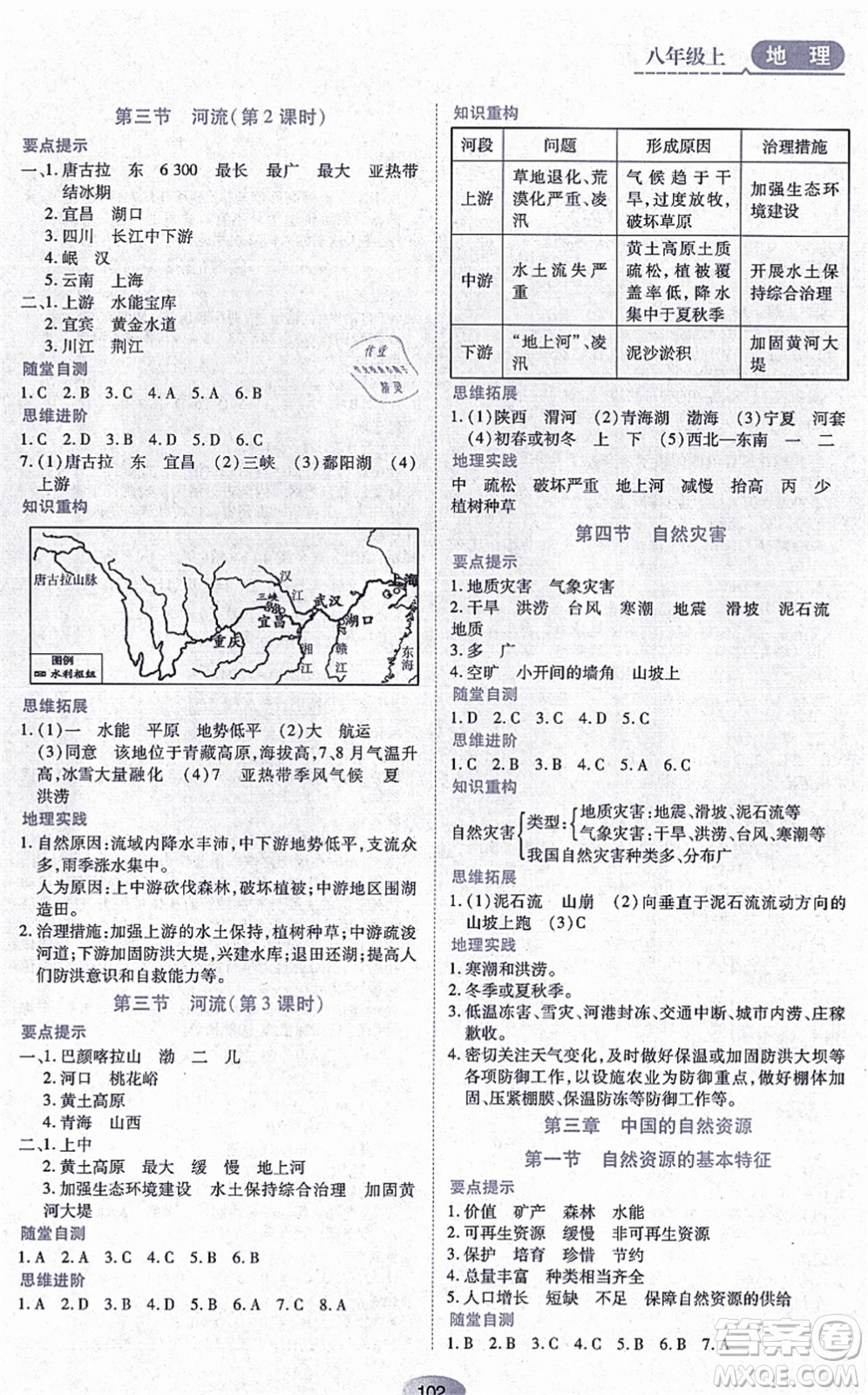 黑龍江教育出版社2021資源與評(píng)價(jià)八年級(jí)地理上冊人教版答案