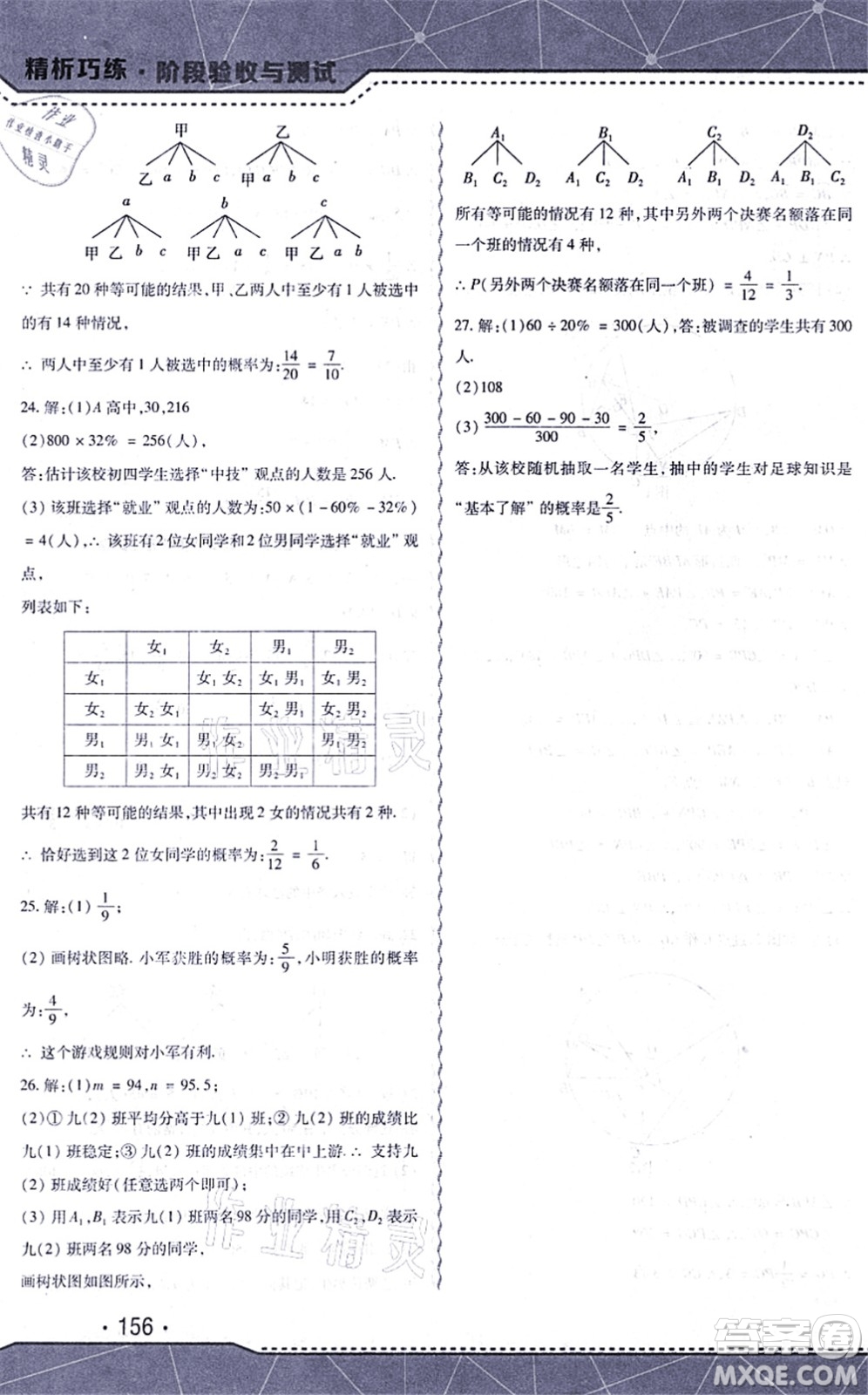 吉林出版集團(tuán)股份有限公司2021精析巧練階段驗(yàn)收與測(cè)試九年級(jí)數(shù)學(xué)上冊(cè)人教版答案