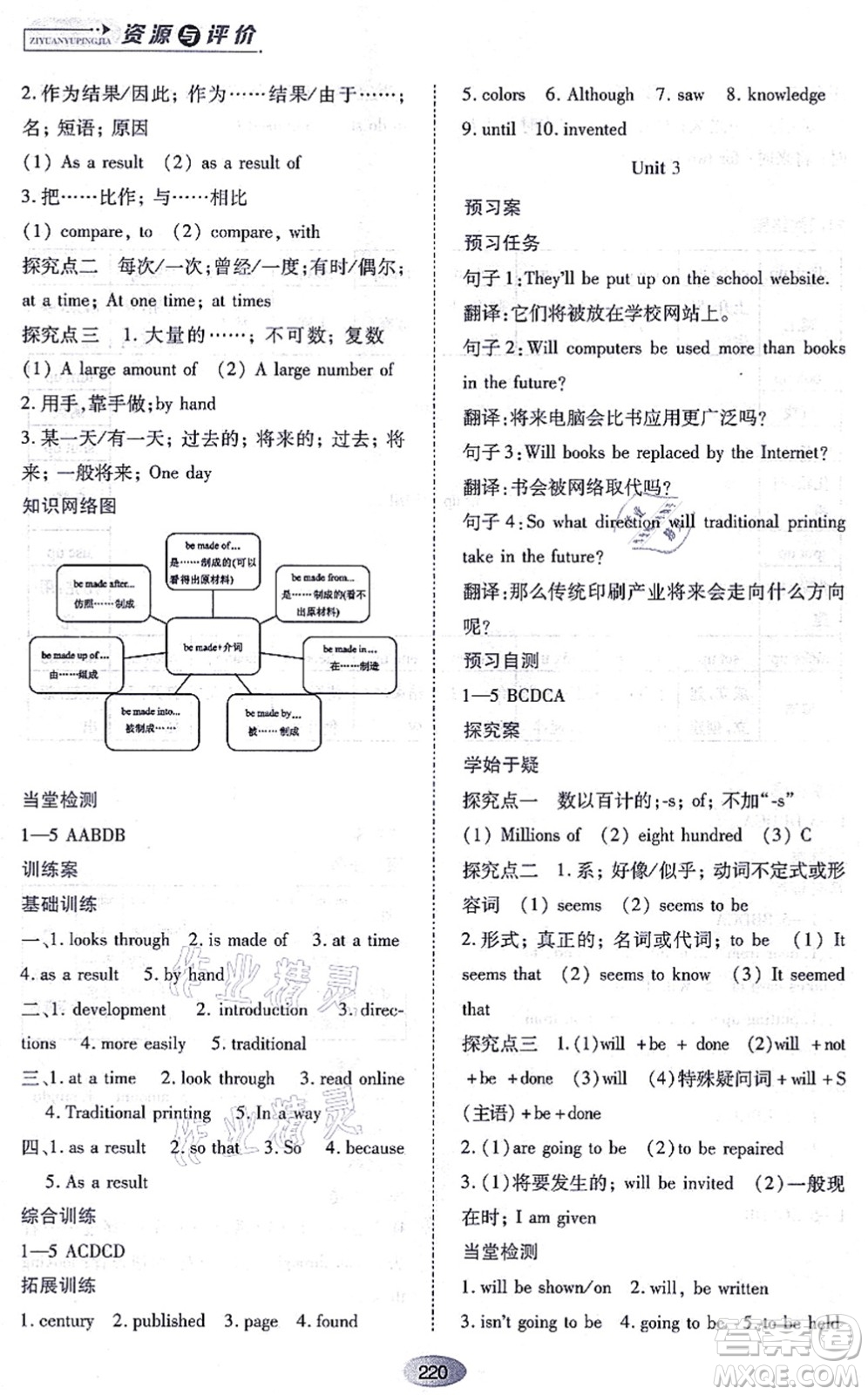 黑龍江教育出版社2021資源與評價九年級英語上冊外研版答案