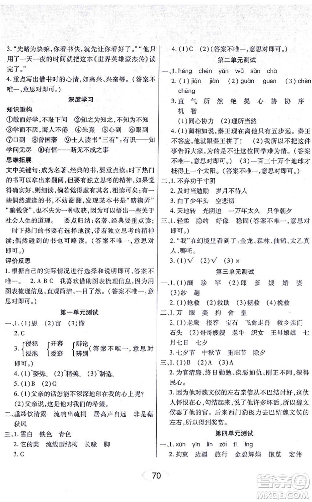 黑龍江教育出版社2021資源與評(píng)價(jià)五年級(jí)語文上冊(cè)人教版答案