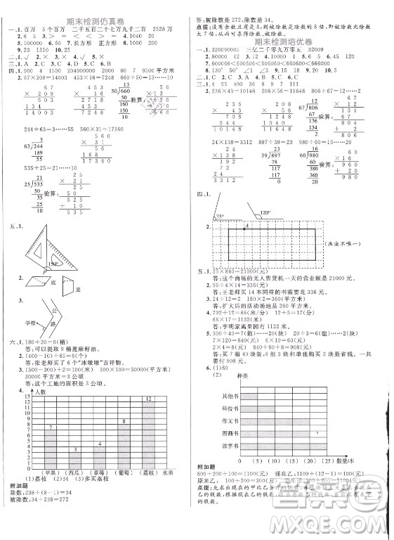 沈陽出版社2021黃岡名卷數(shù)學四年級上冊RJ人教版新疆專版答案