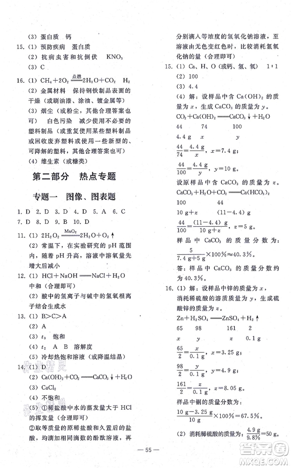 人民教育出版社2021同步輕松練習(xí)九年級(jí)化學(xué)總復(fù)習(xí)人教版答案