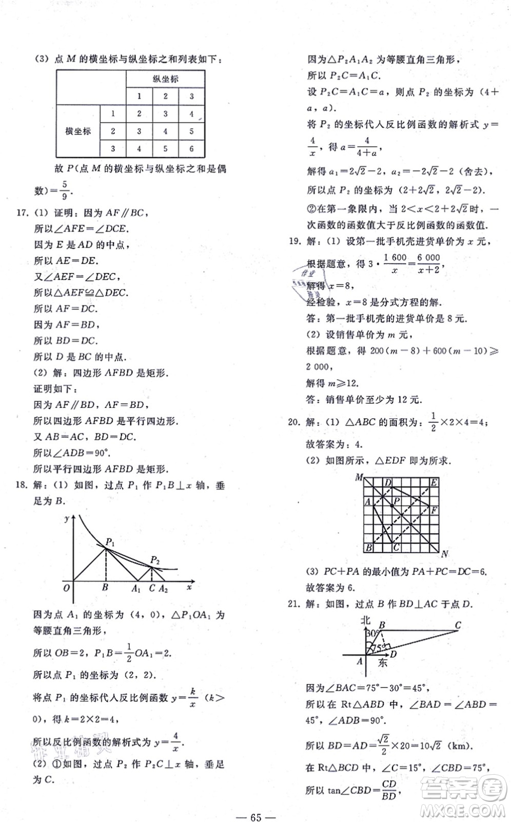 人民教育出版社2021同步輕松練習(xí)九年級數(shù)學(xué)總復(fù)習(xí)人教版答案