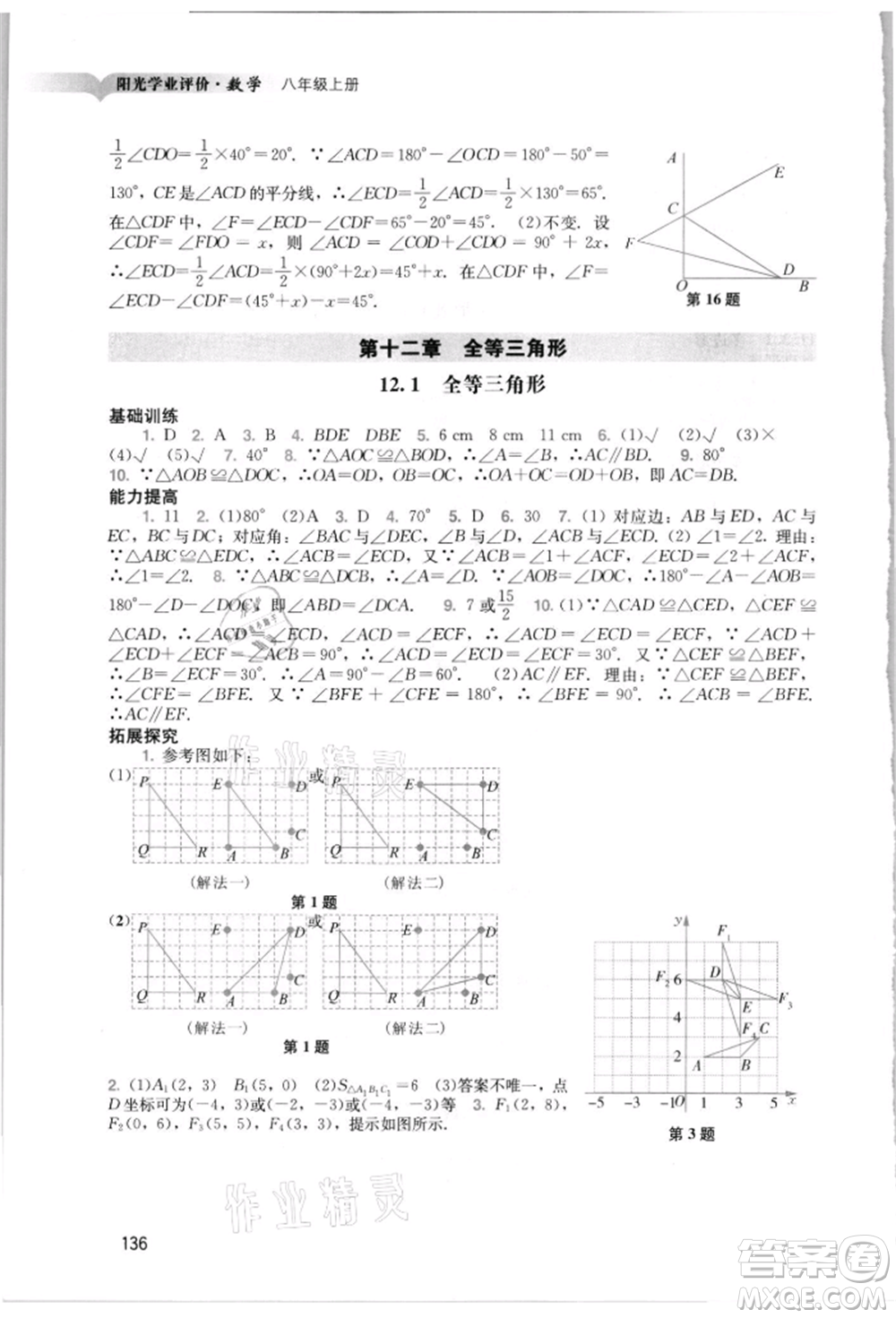 廣州出版社2021陽(yáng)光學(xué)業(yè)評(píng)價(jià)八年級(jí)上冊(cè)數(shù)學(xué)人教版參考答案