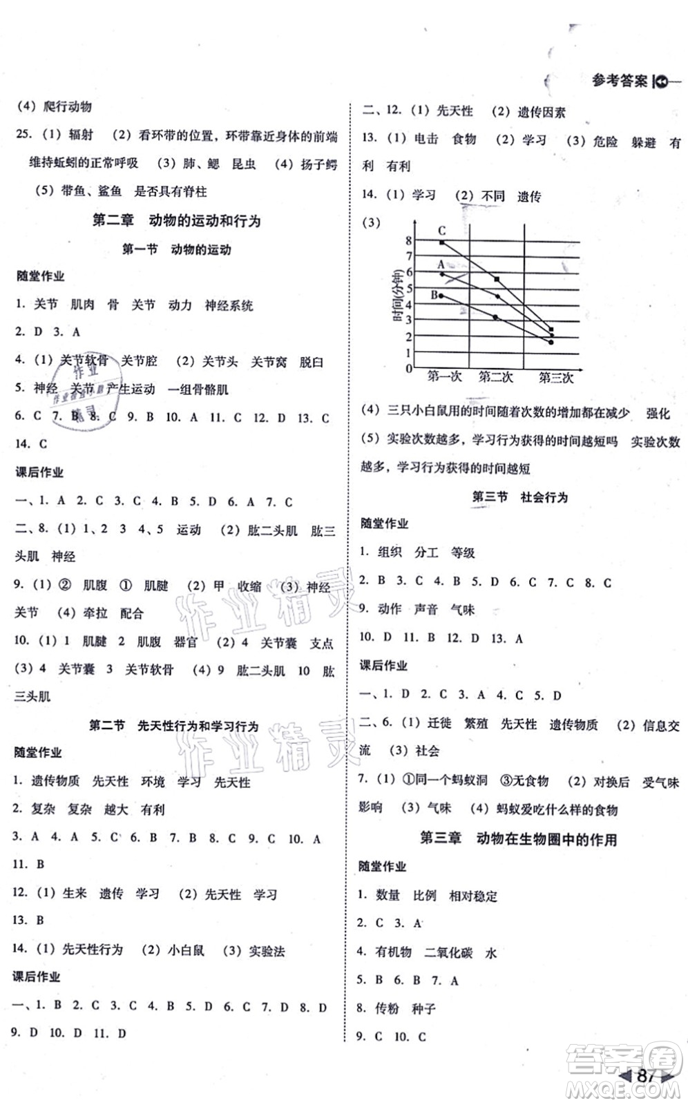 吉林教育出版社2021勝券在握打好基礎(chǔ)作業(yè)本八年級(jí)生物上冊(cè)RJ人教版答案
