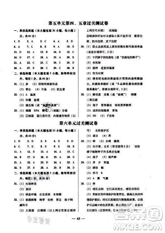 廣東經濟出版社2021學考精練八年級上冊生物學人教版答案