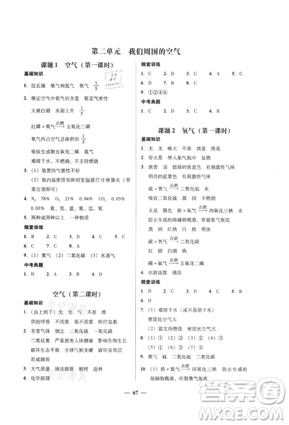 廣東經(jīng)濟(jì)出版社2021學(xué)考精練九年級全一冊化學(xué)人教版答案