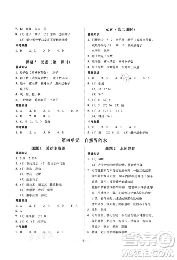 廣東經(jīng)濟(jì)出版社2021學(xué)考精練九年級全一冊化學(xué)人教版答案