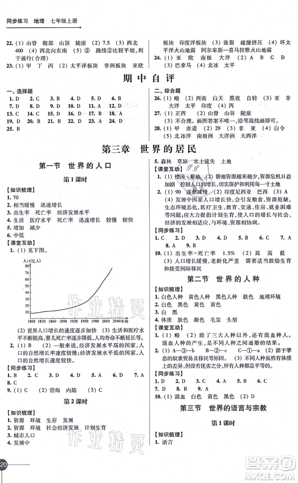 江蘇鳳凰科學技術出版社2021同步練習地理七年級上冊湘教版答案