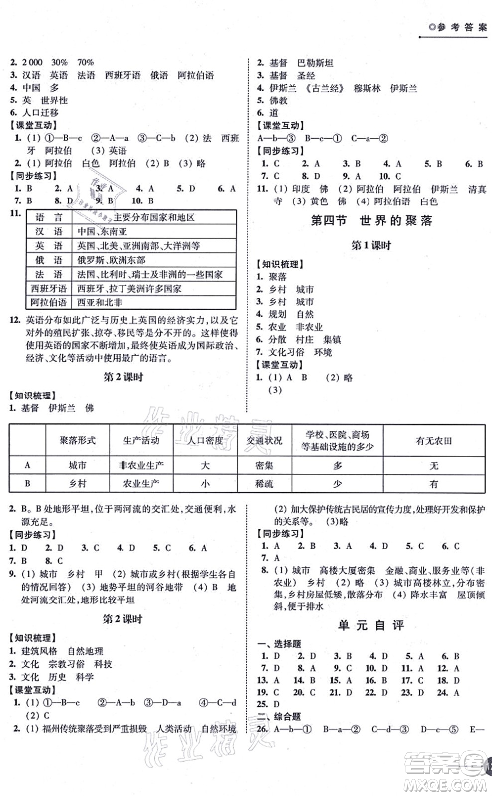 江蘇鳳凰科學技術出版社2021同步練習地理七年級上冊湘教版答案