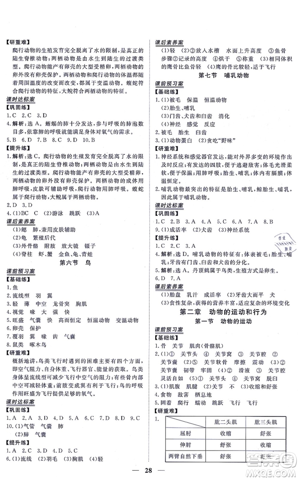 青海人民出版社2021新坐標(biāo)同步練習(xí)八年級(jí)生物上冊(cè)人教版青海專(zhuān)用答案