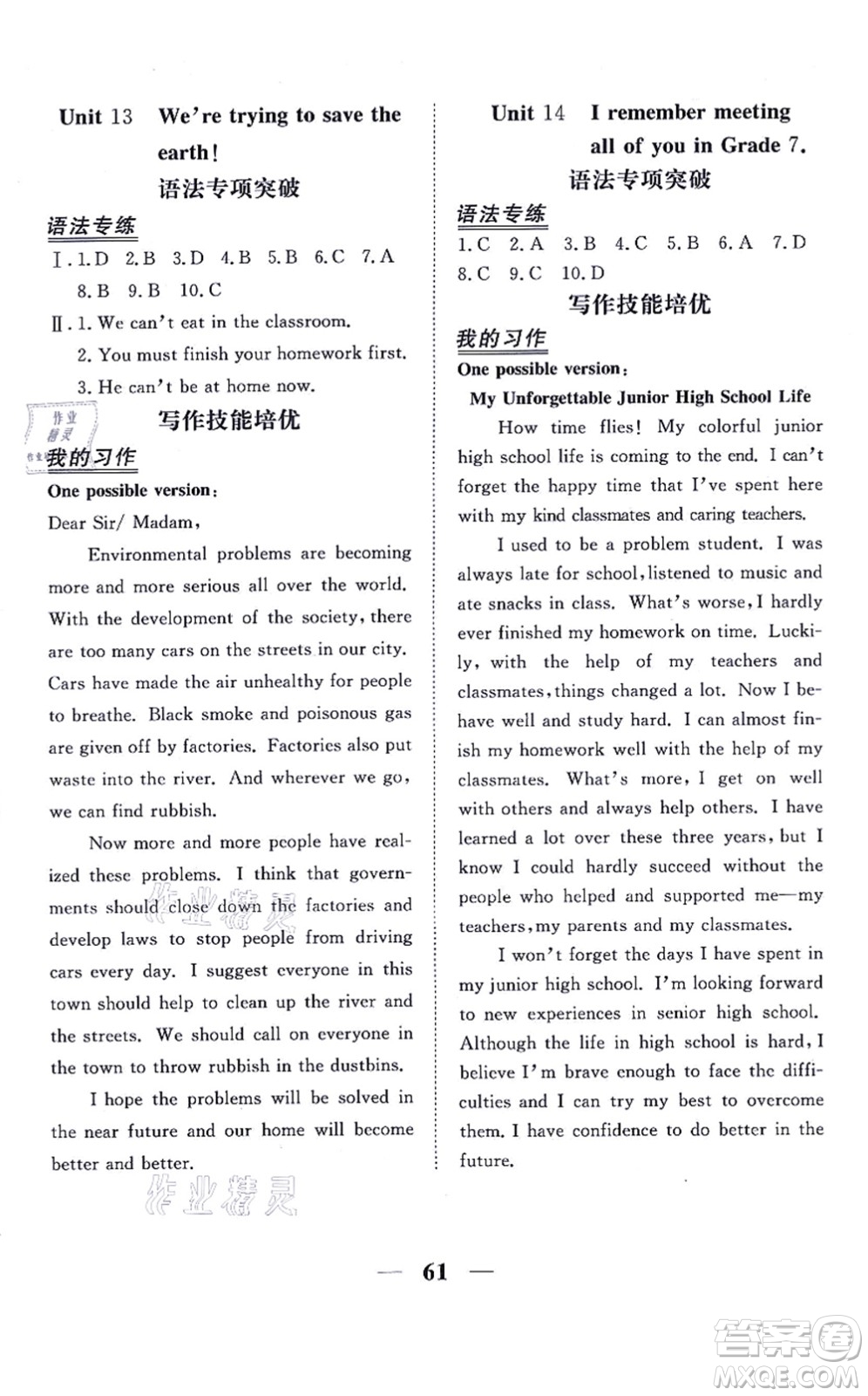 青海人民出版社2021新坐標同步練習九年級英語全一冊人教版青海專用答案