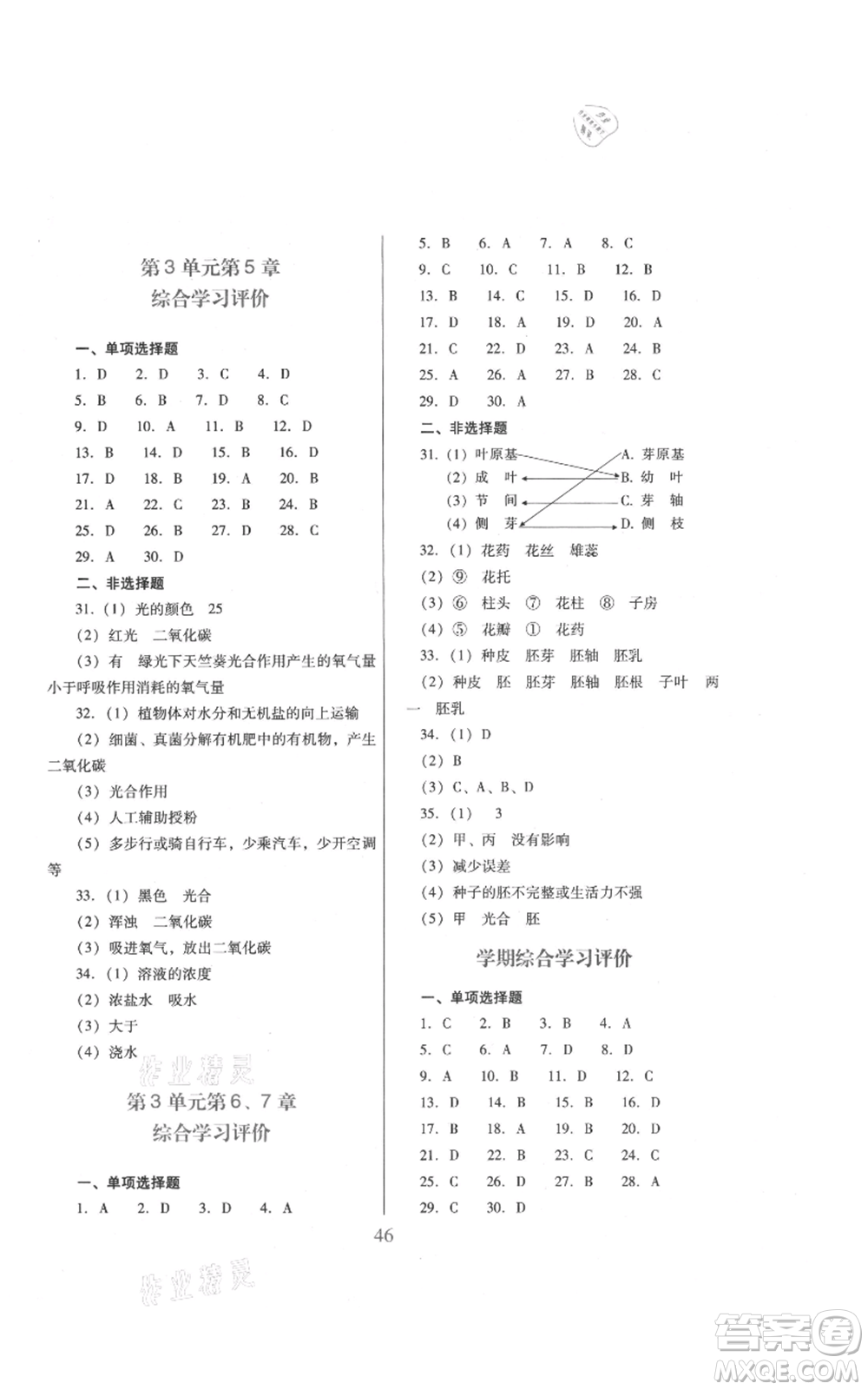 廣東教育出版社2021南方新課堂金牌學(xué)案七年級上冊生物北師大版參考答案