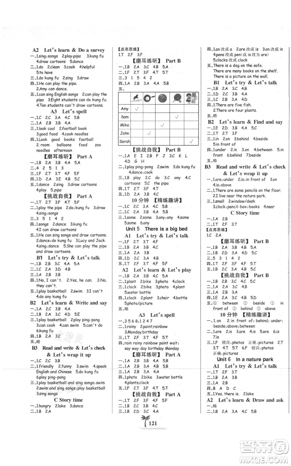 延邊大學(xué)出版社2021世紀(jì)金榜金榜小博士課時(shí)提優(yōu)作業(yè)五年級(jí)上冊(cè)英語人教版參考答案