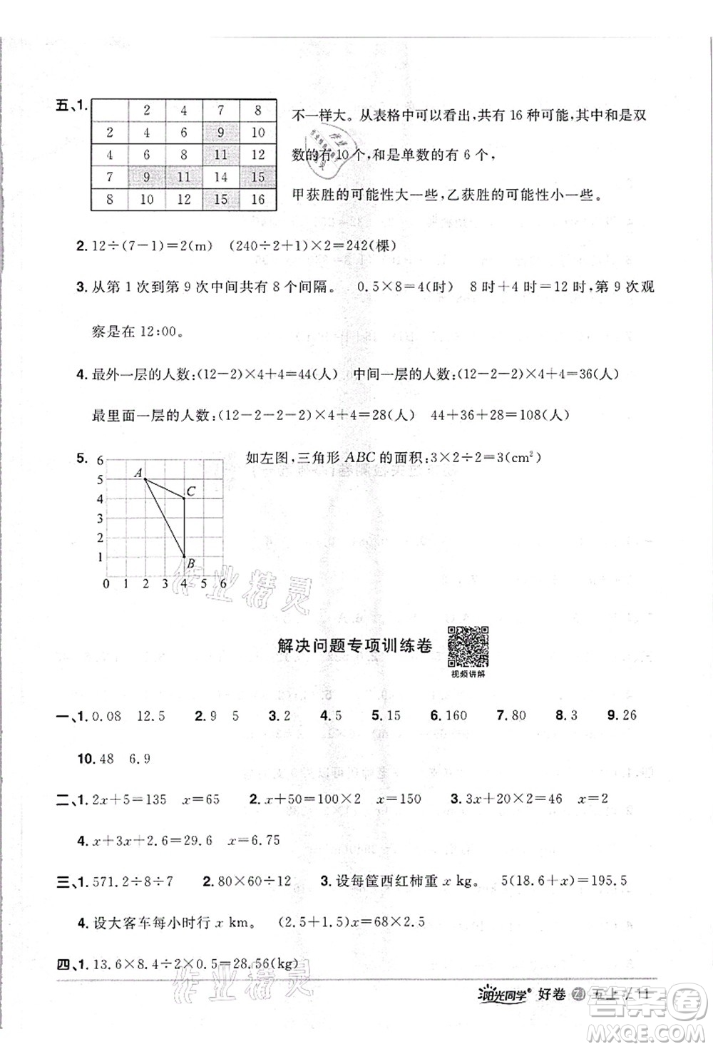 浙江教育出版社2021陽(yáng)光同學(xué)全優(yōu)達(dá)標(biāo)好卷五年級(jí)數(shù)學(xué)上冊(cè)R人教版浙江專版答案