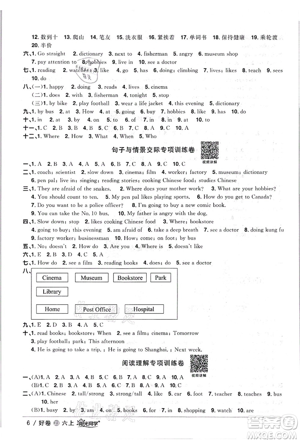 浙江教育出版社2021陽光同學(xué)全優(yōu)達(dá)標(biāo)好卷六年級英語上冊REP版浙江專版答案