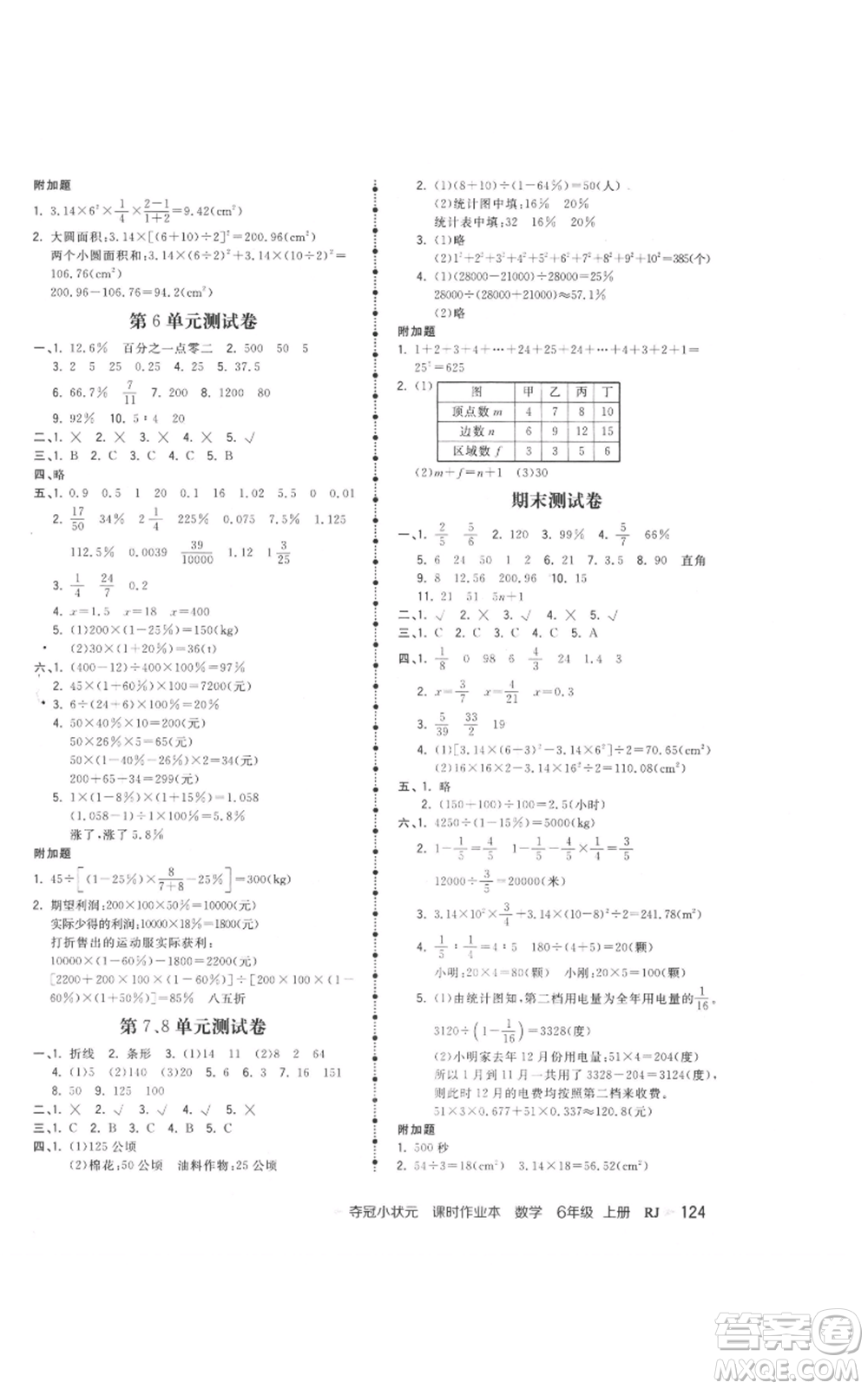 延邊大學(xué)出版社2021智慧翔奪冠小狀元課時作業(yè)本六年級上冊數(shù)學(xué)人教版參考答案