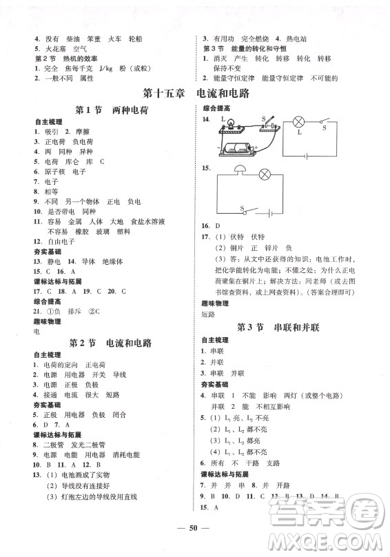 廣東經(jīng)濟(jì)出版社2021學(xué)考精練九年級全一冊物理人教版答案