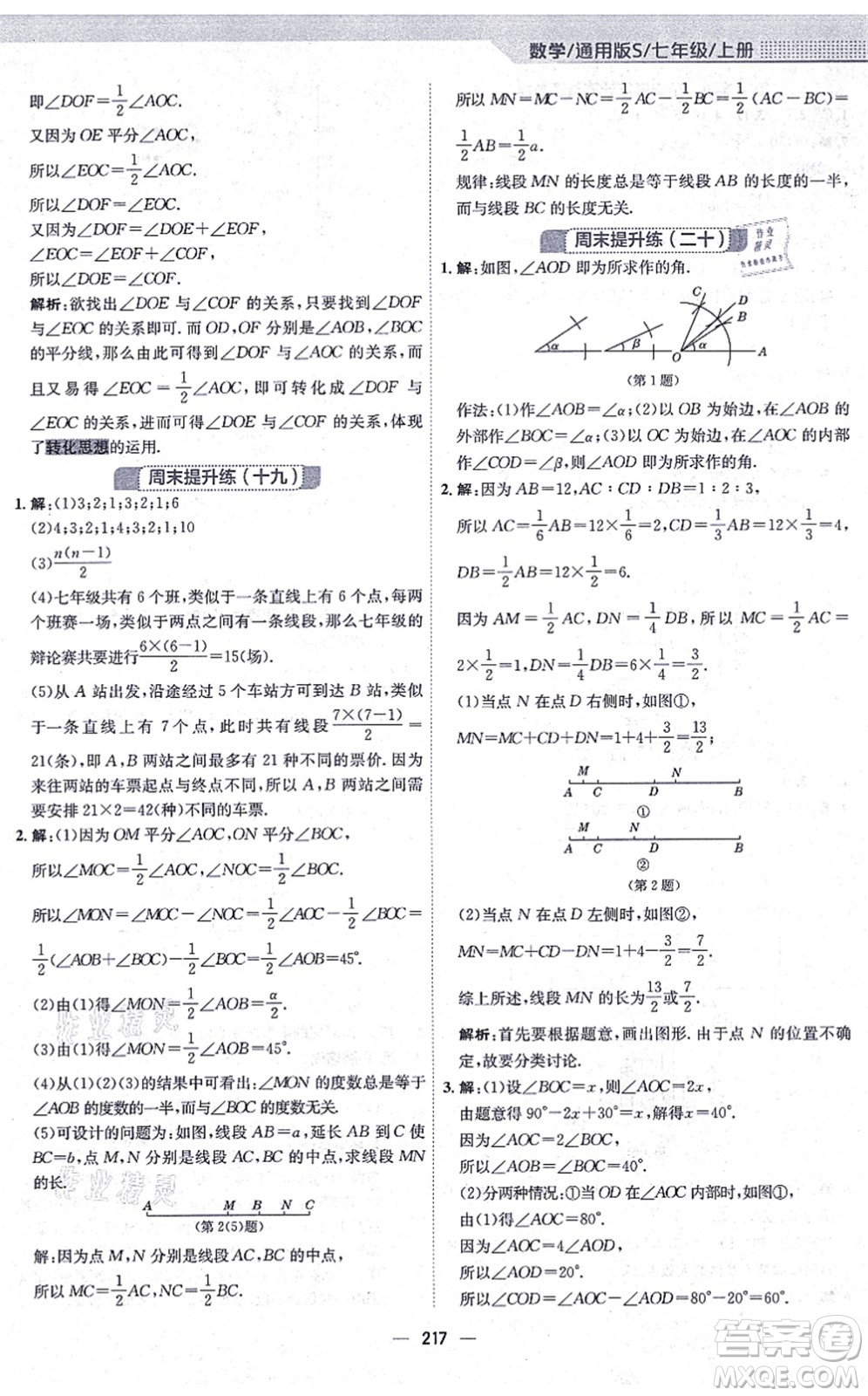 安徽教育出版社2021新編基礎(chǔ)訓(xùn)練七年級(jí)數(shù)學(xué)上冊(cè)通用版S答案