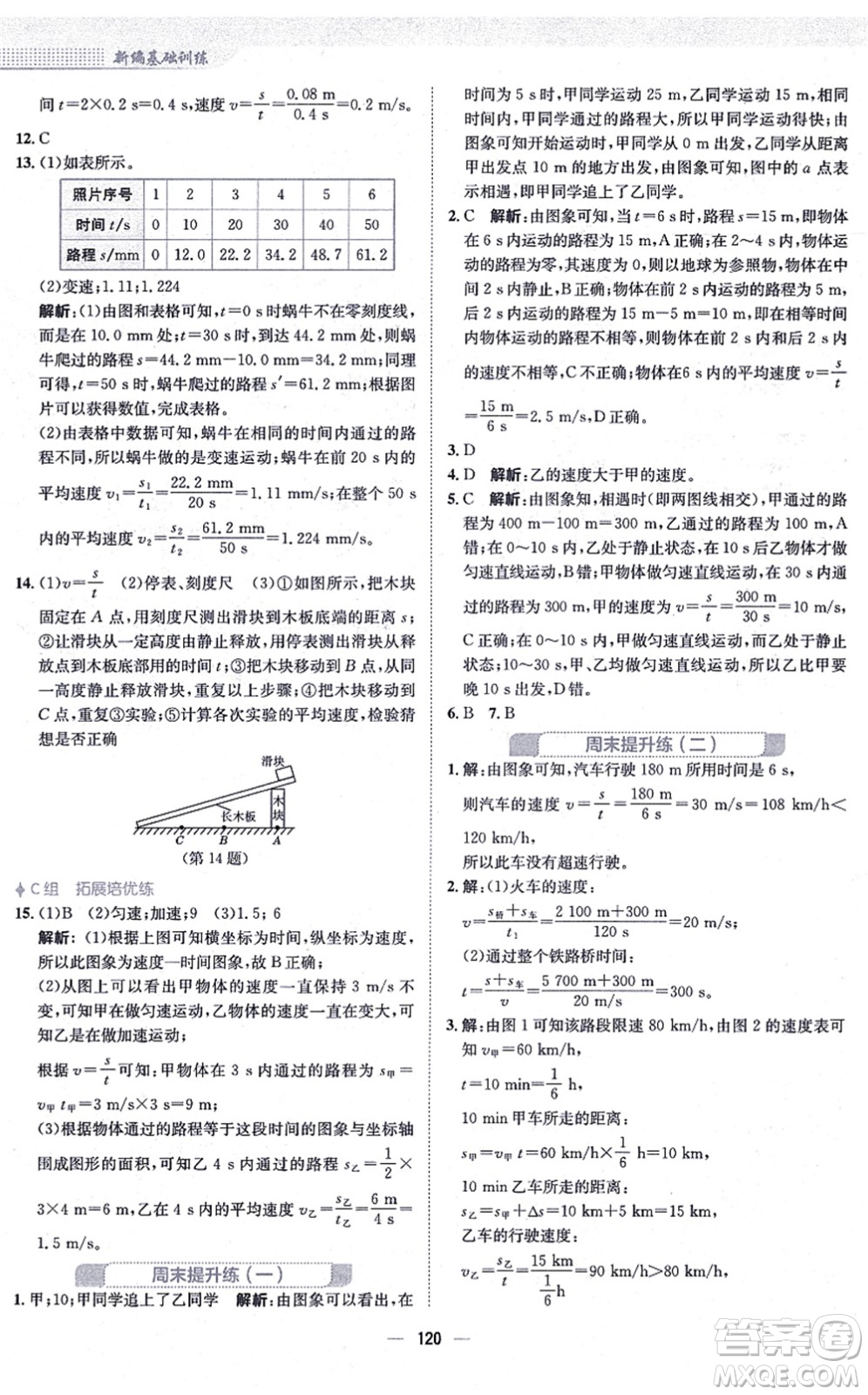 安徽教育出版社2021新編基礎(chǔ)訓(xùn)練八年級物理上冊人教版答案