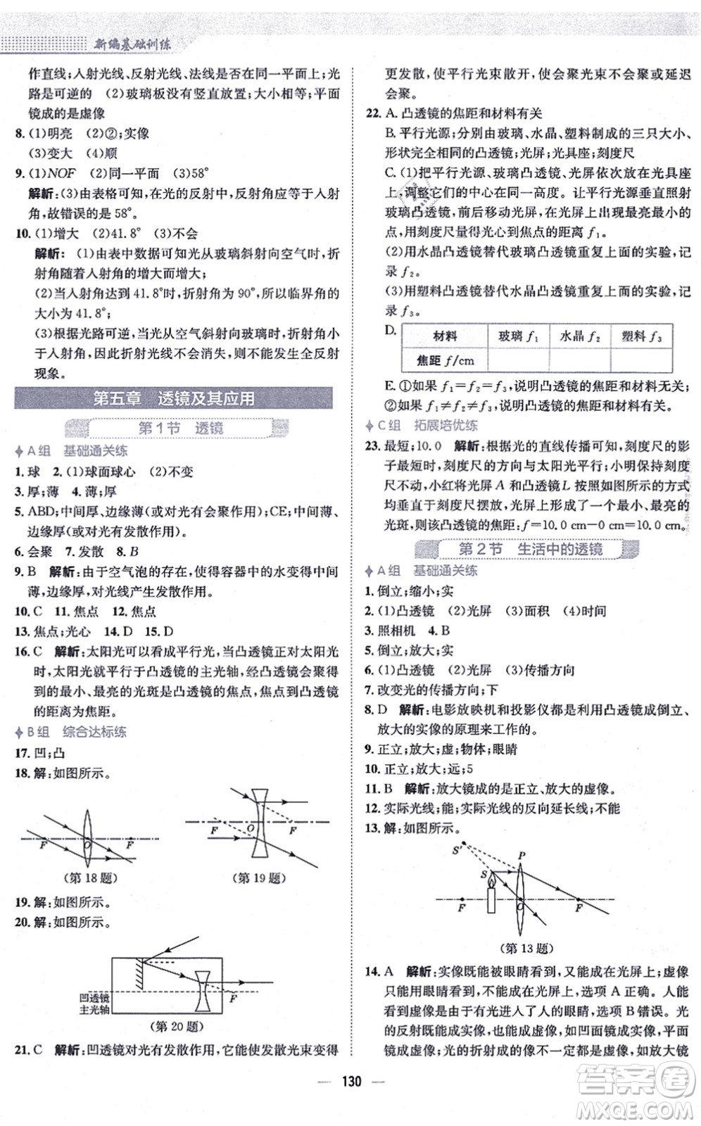 安徽教育出版社2021新編基礎(chǔ)訓(xùn)練八年級物理上冊人教版答案