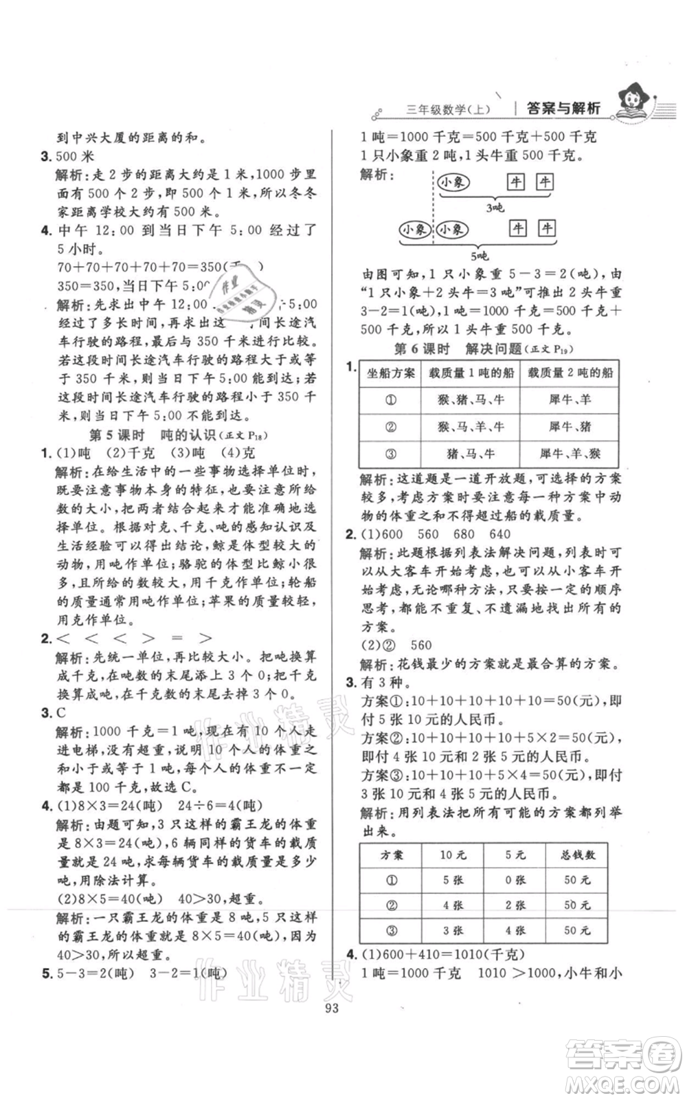 陜西人民教育出版社2021小學教材全練三年級上冊數(shù)學人教版參考答案