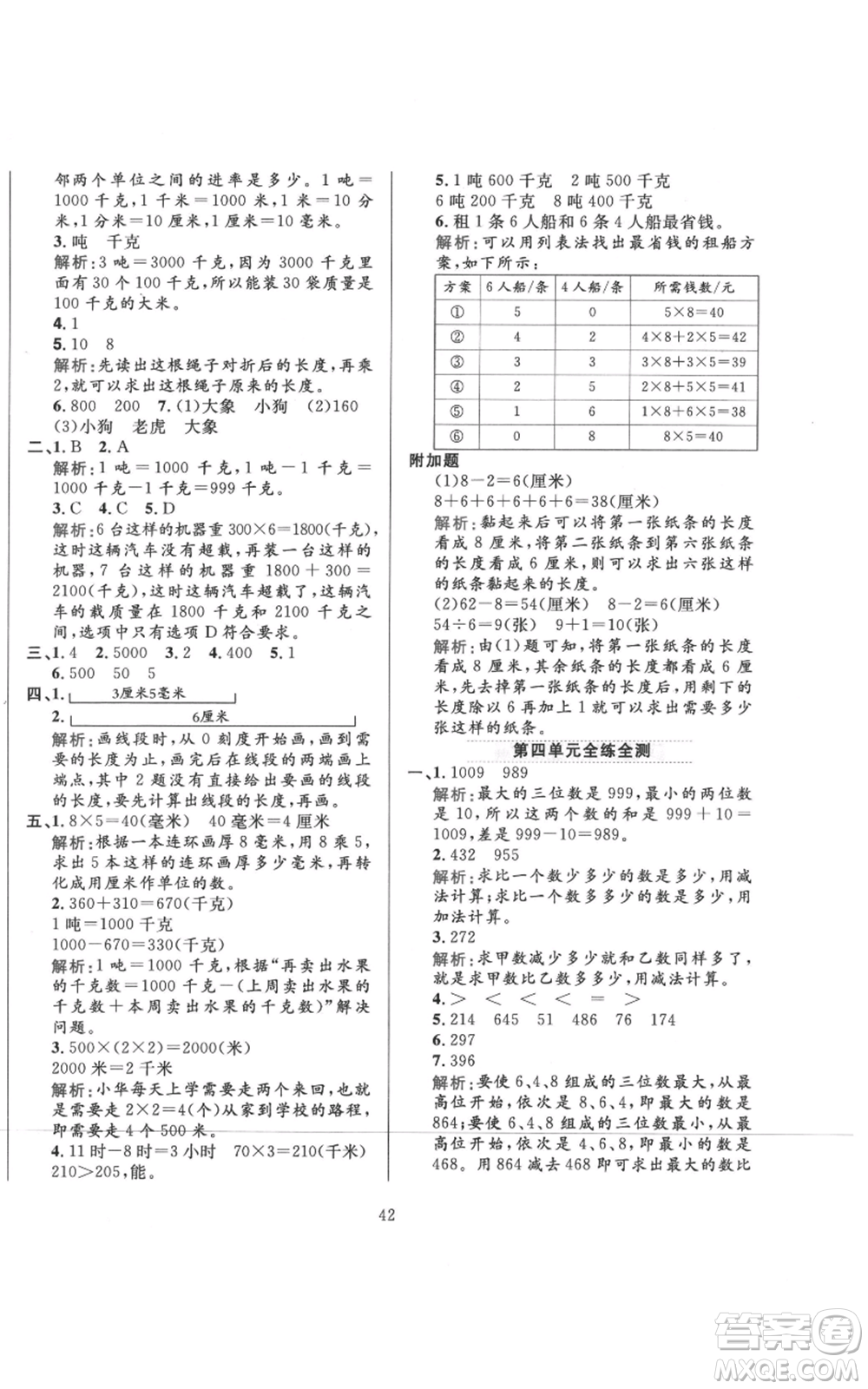 陜西人民教育出版社2021小學教材全練三年級上冊數(shù)學人教版參考答案