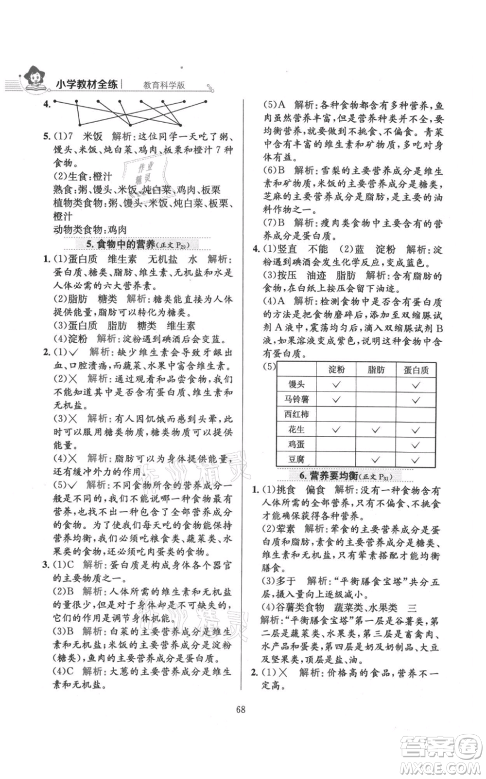 陜西人民教育出版社2021小學(xué)教材全練四年級(jí)上冊(cè)科學(xué)教育科學(xué)版參考答案
