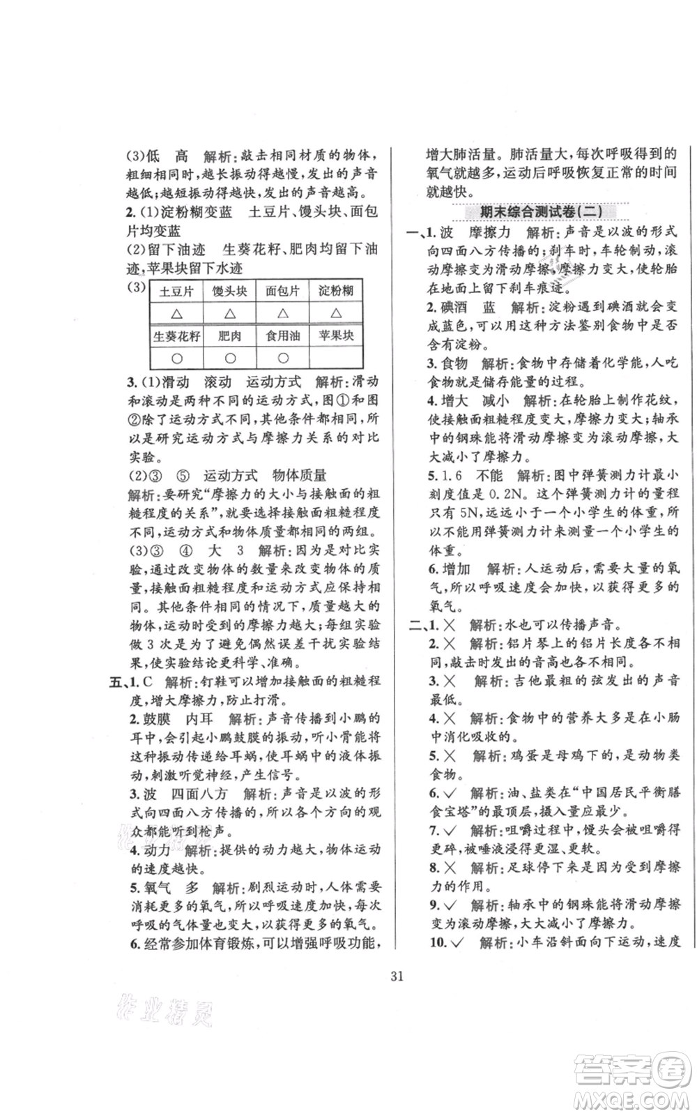 陜西人民教育出版社2021小學(xué)教材全練四年級(jí)上冊(cè)科學(xué)教育科學(xué)版參考答案