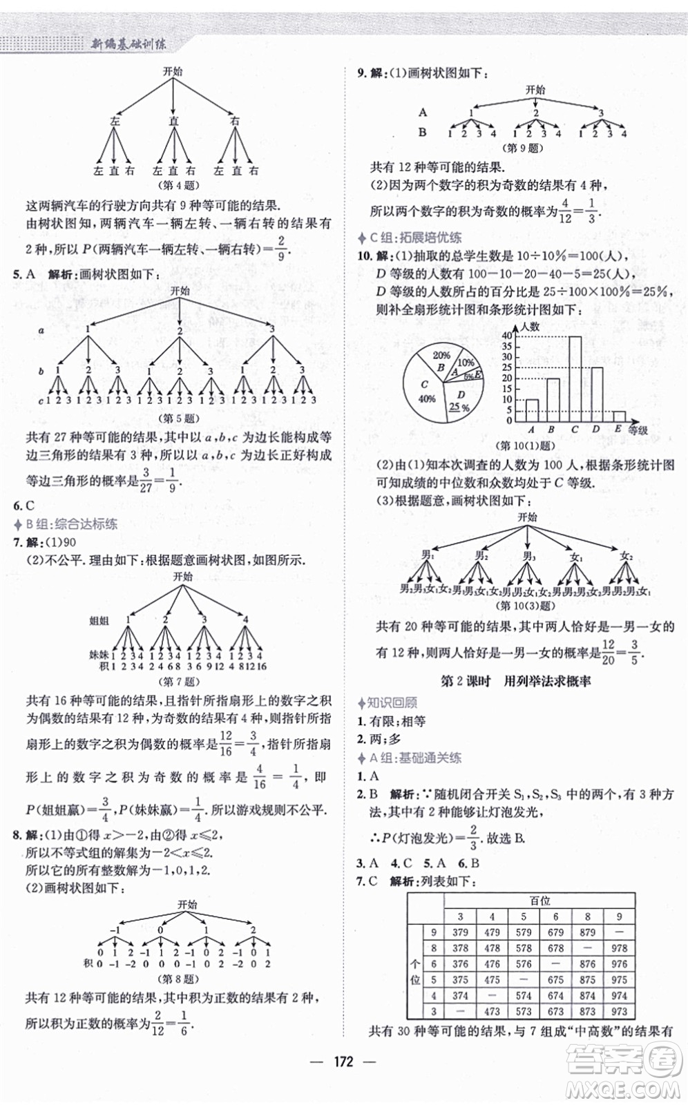 安徽教育出版社2021新編基礎訓練九年級數(shù)學上冊北師大版答案