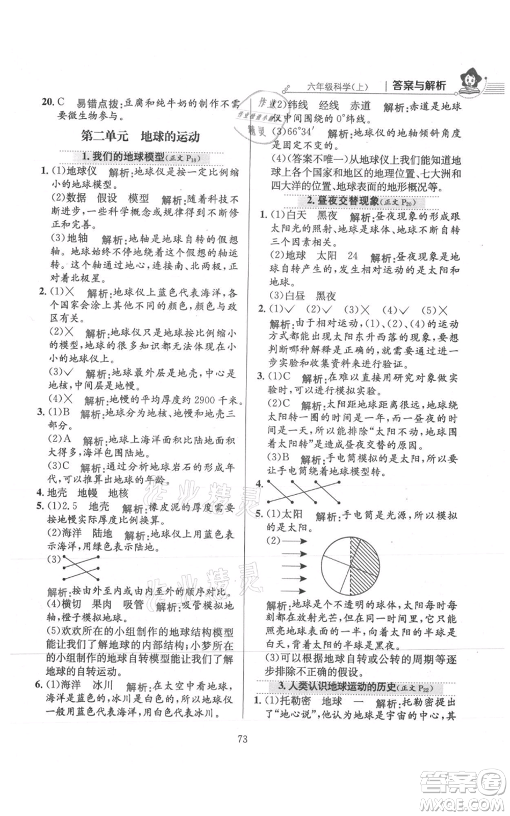 陜西人民教育出版社2021小學(xué)教材全練六年級上冊科學(xué)教育科學(xué)版參考答案