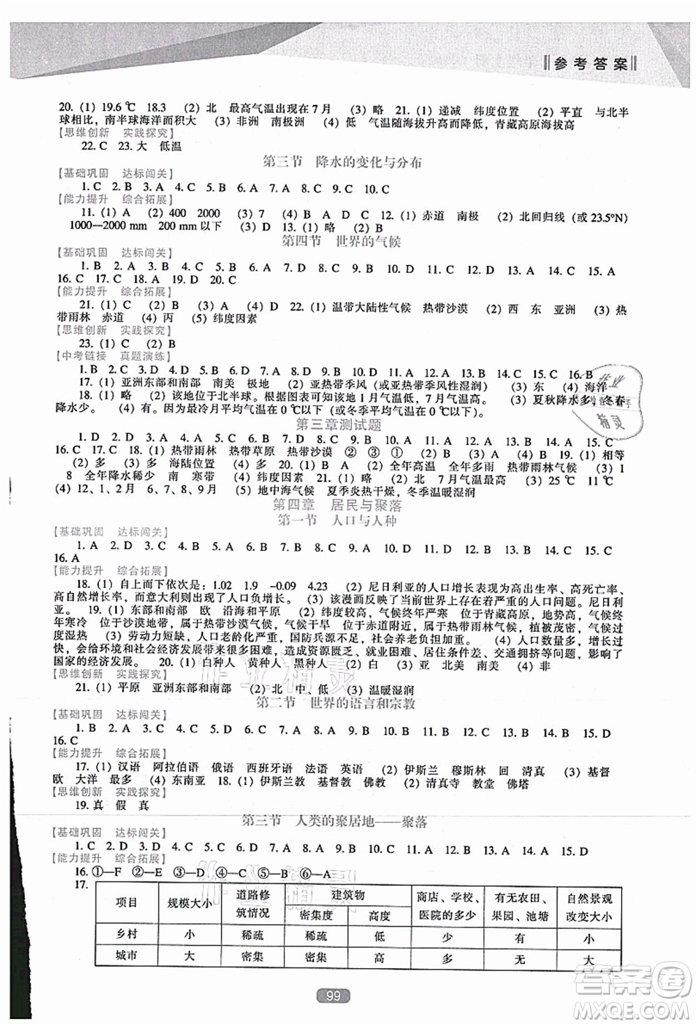 遼海出版社2021新課程地理能力培養(yǎng)七年級上冊人教版答案